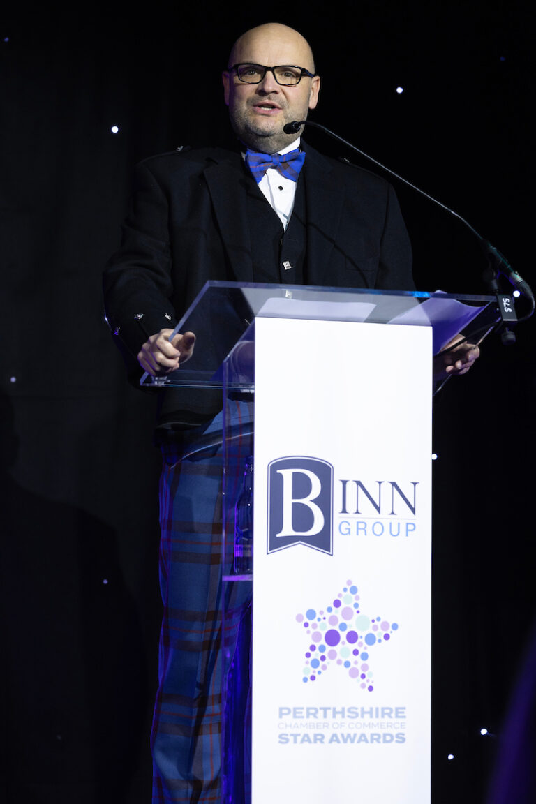 Perthshire Chamber of Commerce Business Star Awards 2024.....Crieff Hydro Hotel
PCoC President Kerr Elliott.
Picture by Graeme Hart.
Copyright Perthshire Picture Agency
Tel: 07990 594431