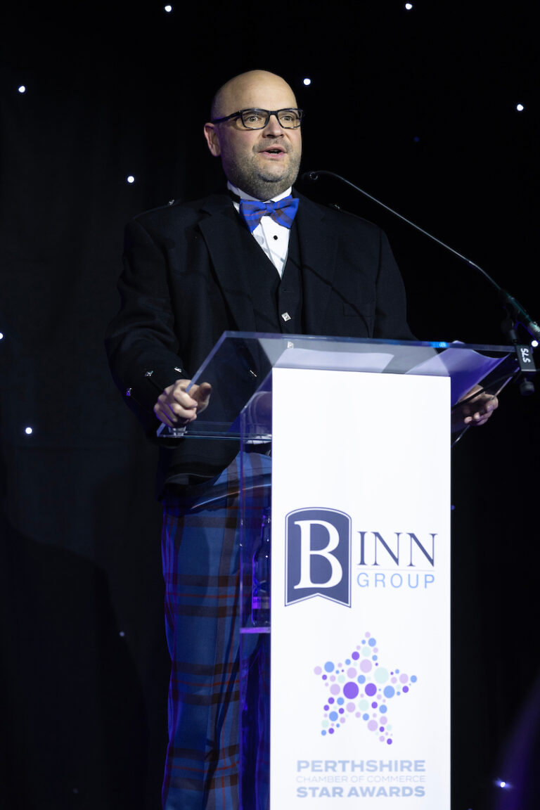 Perthshire Chamber of Commerce Business Star Awards 2024.....Crieff Hydro Hotel
PCoC President Kerr Elliott.
Picture by Graeme Hart.
Copyright Perthshire Picture Agency
Tel: 07990 594431