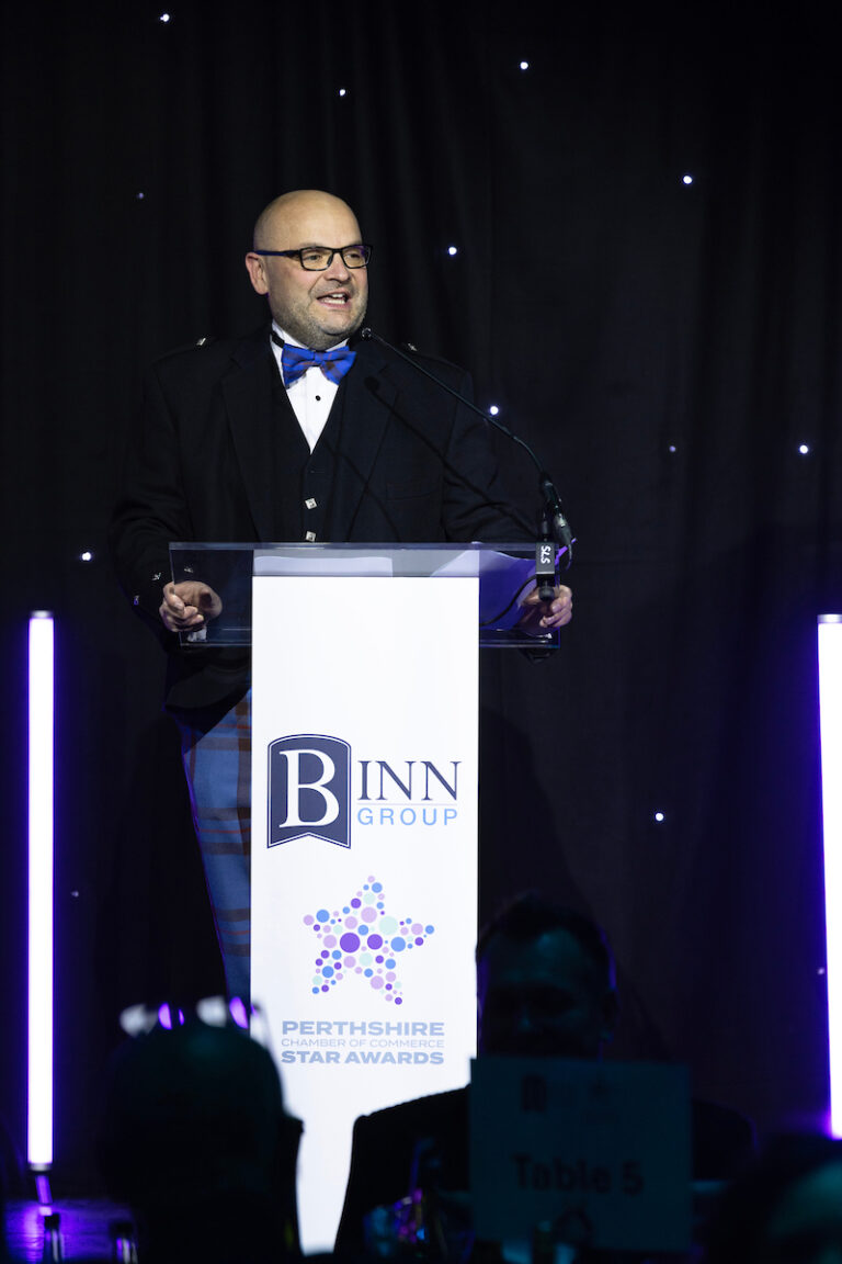 Perthshire Chamber of Commerce Business Star Awards 2024.....Crieff Hydro Hotel
PCoC President Kerr Elliott.
Picture by Graeme Hart.
Copyright Perthshire Picture Agency
Tel: 07990 594431