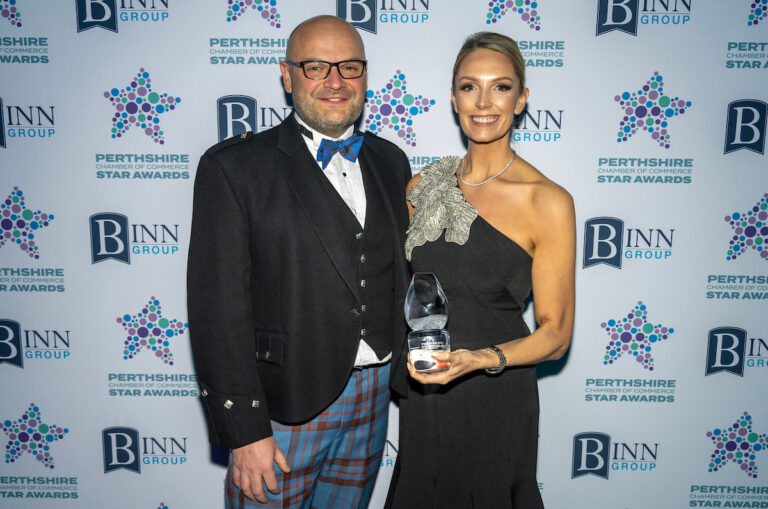 Perthshire Chamber of Commerce Business Star Awards 2024.....Crieff Hydro Hotel
Employer of the Year, Winner Keira Proctor from The A Proctor Group being presented with her trophy by
Chamber President Kerr Elliott.
Picture by Graeme Hart.
Copyright Perthshire Picture Agency
Tel: 07990 594431