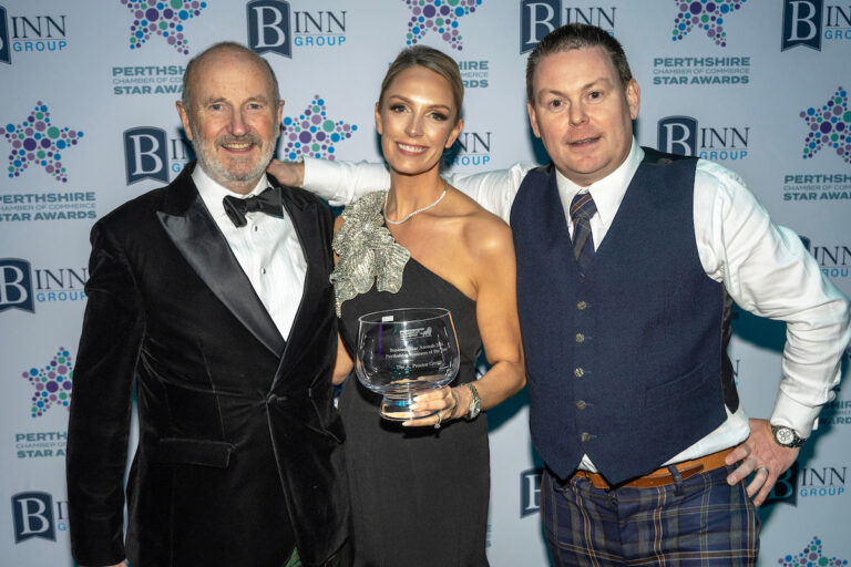 Perthshire Chamber of Commerce Business Star Awards 2024.....Crieff Hydro Hotel
Perthshire Business of the Year, Winner Keira Proctor from The A Proctor Group
with host Fred MacAulay
Picture by Graeme Hart.
Copyright Perthshire Picture Agency
Tel: 07990 594431